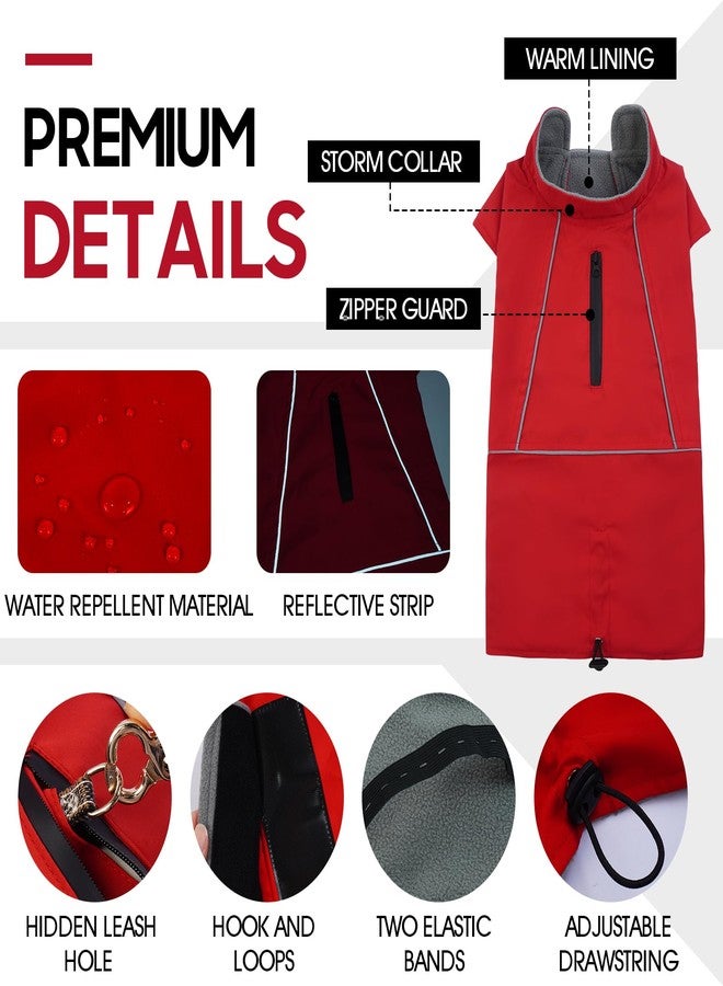 ROZKITCH Dog Raincoat Jacket, Waterproof Sweater with Fleece Liner and Leash Hole Reflective Strip for Small Medium Dog, Adjustable Windproof Poncho Vest for Outdoor Hiking Travel Red M - Image 3